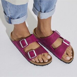 Birkenstock Arizona Oiled Leather Fuschia Sandals